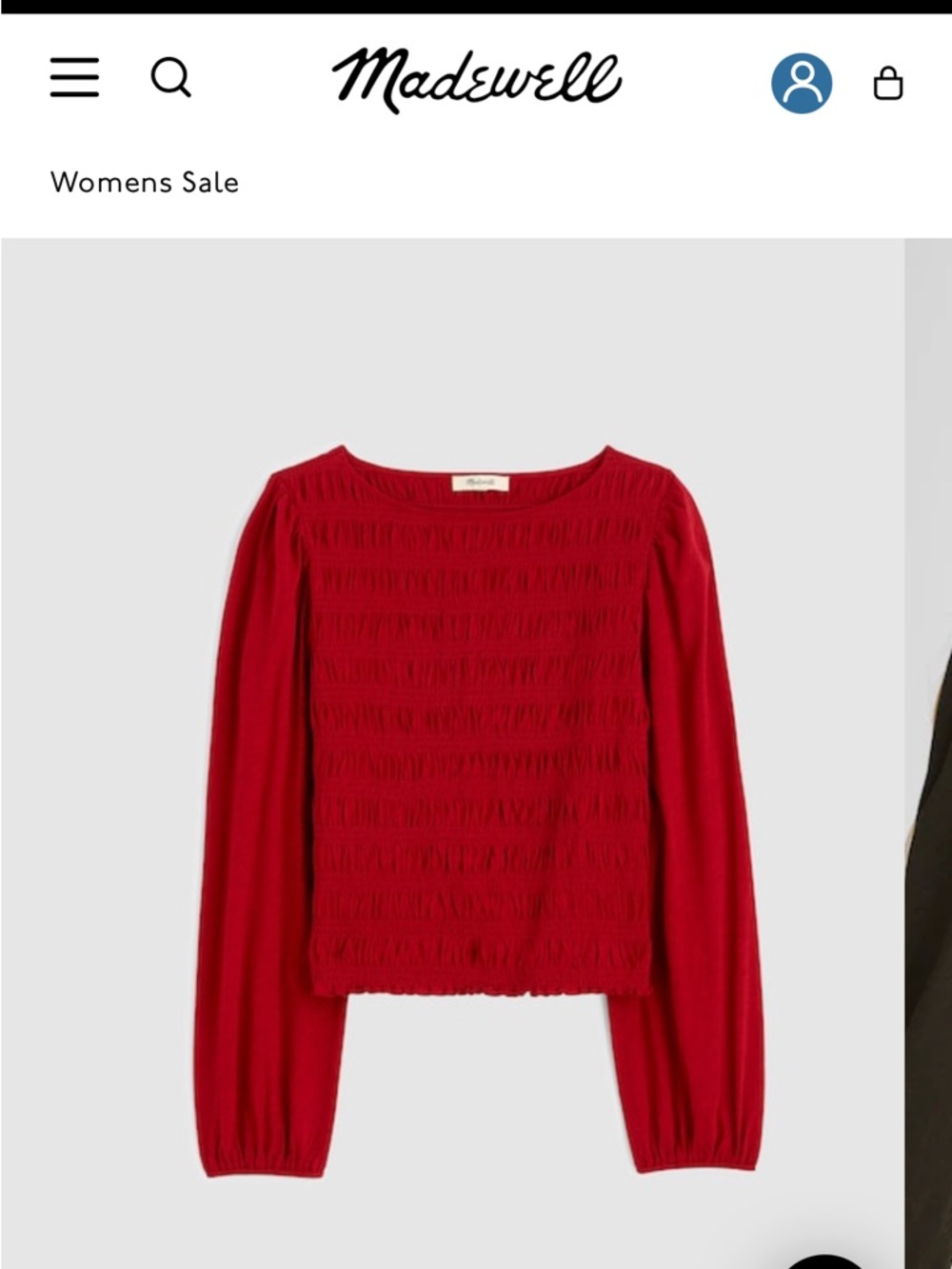 Madewell Red Smocked Knit Long-Sleeve Top